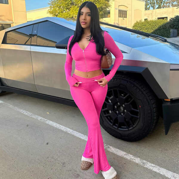 Zipper & Flared Pants Set