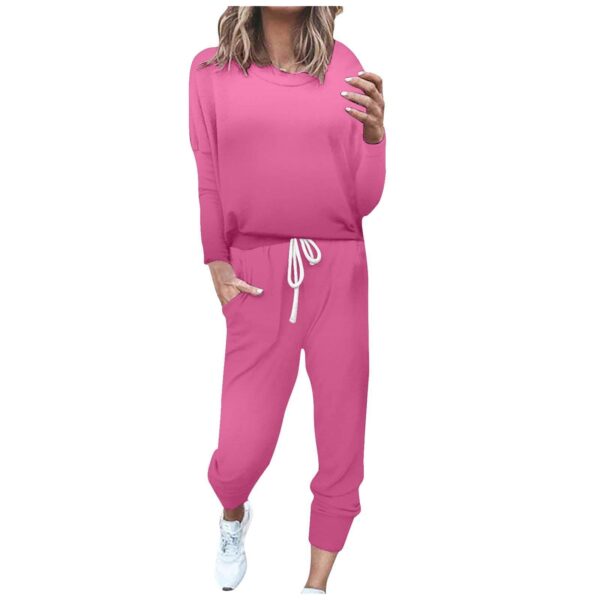 Pink Artificial Cotton Casual Long Sleeve Pants Two-piece Set - Image 4