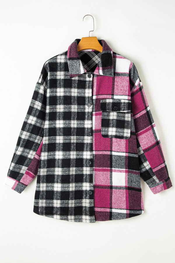 Black & Pink  Plaid Colorblock Loose Shacket - Image 8