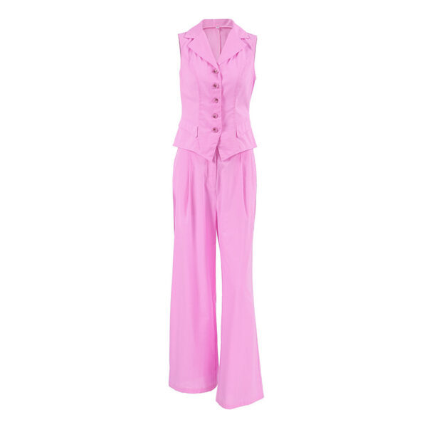 Pink Sleeveless Vest & High-Waist Trousers Set - Image 3