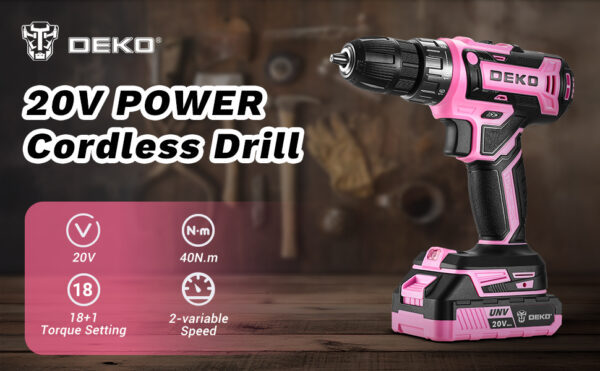 Power Drill Cordless: DEKO Pink Cordless Drill 20V Electric Power Drill Set Tool for Women - Image 7