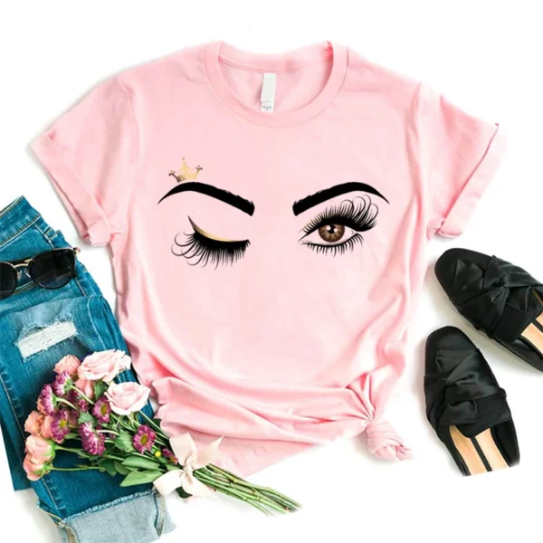 Women Eyelash Pink Art T shirt - Image 10