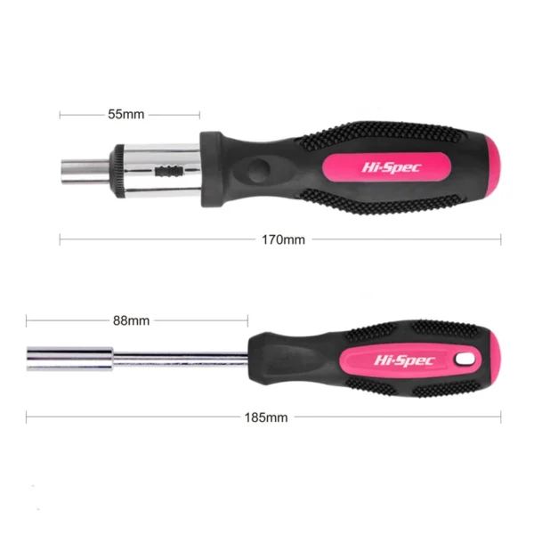 1pc 1/4 Inch 6.35MM Screwdriver Handle Home Repair Hand Tool Pink Multifunction Ratchet Screw Driver With Rubber - Image 6