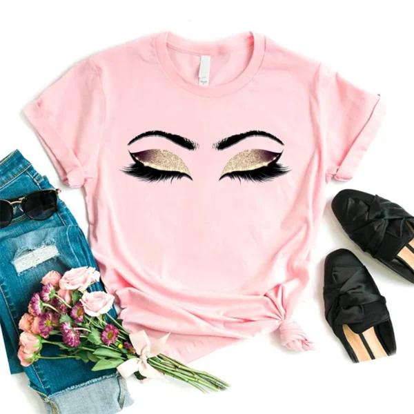 Women Eyelash Pink Art T shirt - Image 9