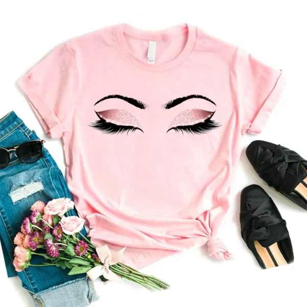 Women Eyelash Pink Art T shirt - Image 7