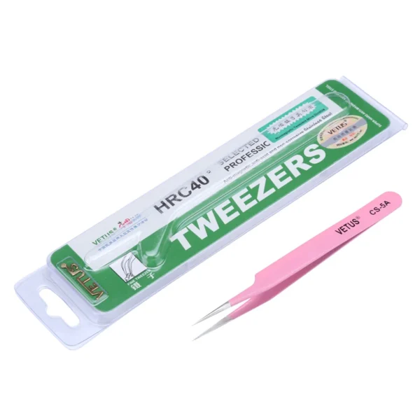 Original VETUS Precision Tweezers CS-11 CS-12 CS-15 CS-5A Pink Stainless Steel Curved Straight Tip Forceps for Phone Repair Tool - Image 6