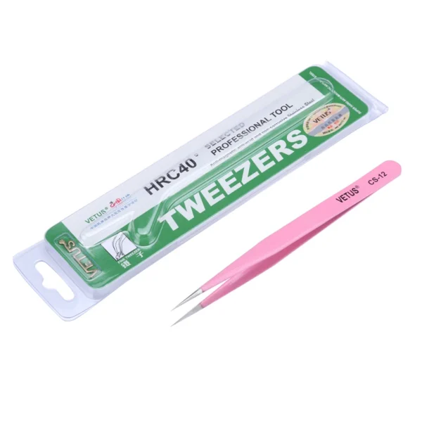Original VETUS Precision Tweezers CS-11 CS-12 CS-15 CS-5A Pink Stainless Steel Curved Straight Tip Forceps for Phone Repair Tool - Image 5