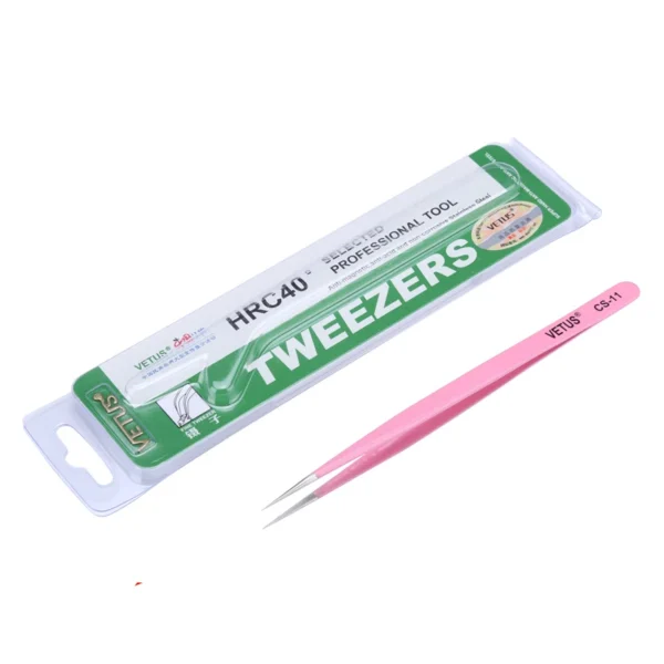 Original VETUS Precision Tweezers CS-11 CS-12 CS-15 CS-5A Pink Stainless Steel Curved Straight Tip Forceps for Phone Repair Tool - Image 4