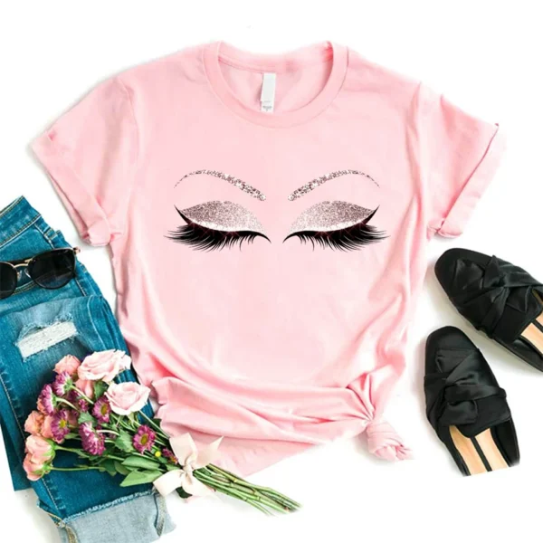 Women Eyelash Pink Art T shirt - Image 6