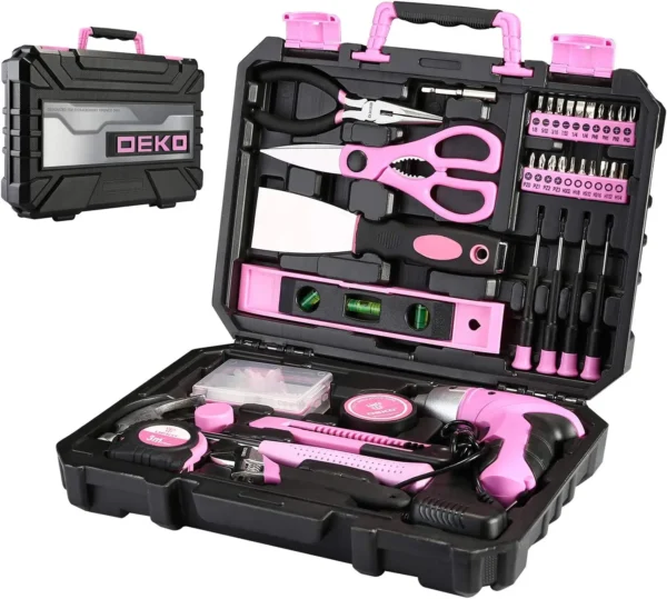 DEKO Pink 98 Piece Tool Set,General Household Hand Tool Kit with Plastic Toolbox Storage Case - Image 4