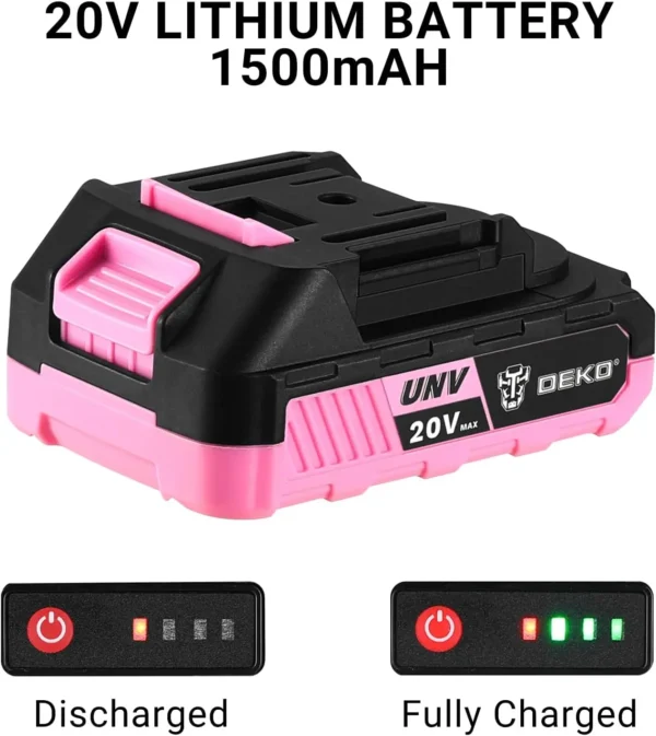 Power Drill Cordless: DEKO Pink Cordless Drill 20V Electric Power Drill Set Tool for Women - Image 6