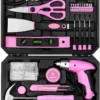 DEKO Pink 98 Piece Tool Set,General Household Hand Tool Kit with Plastic Toolbox Storage Case