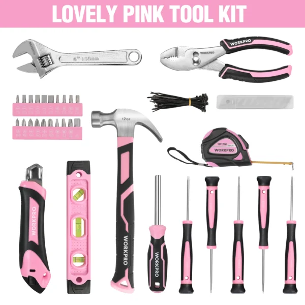 WORKPRO Pink Tool Kit - 236 Pieces Pink Tool Set with Easy Carrying Round Pouch, Household Tool Kit Perfect for DIY, Home Mainte - Image 2