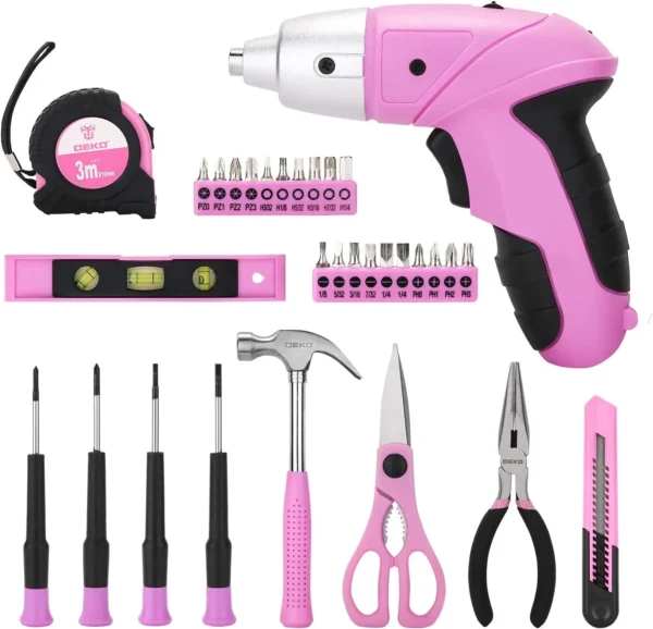 DEKO Pink 98 Piece Tool Set,General Household Hand Tool Kit with Plastic Toolbox Storage Case - Image 3