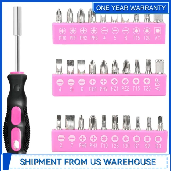 Pink Tool kit 69 Piece Ladies Hand Tool Set with Easy Carrying Round Pouch Household Tool Kit for DIY Home Maintenance - Image 4