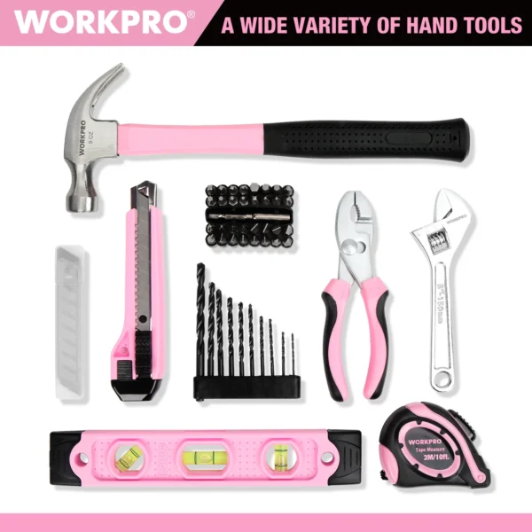 WORKPRO 12V Pink Cordless Electriced Drill Driver Tool Set With 61PCS Home Tool Kit for Home Repair - Image 2