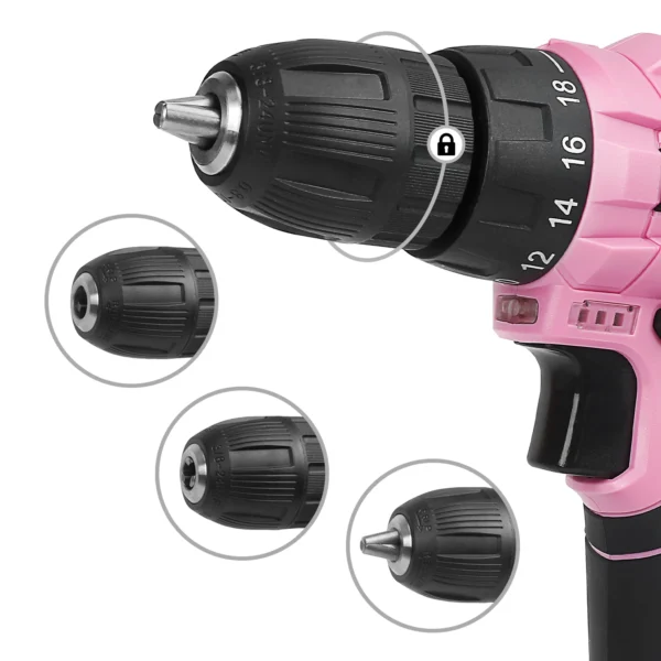 WORKPRO 12V Pink Cordless Electriced Drill Driver Tool Set With 61PCS Home Tool Kit for Home Repair - Image 3