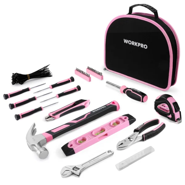 WORKPRO Pink Tool Kit - 236 Pieces Pink Tool Set with Easy Carrying Round Pouch, Household Tool Kit Perfect for DIY, Home Mainte - Image 3