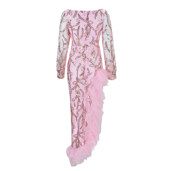 Sexy Sweet Mesh Ruffles Sequin Maxi Dress - Image 3