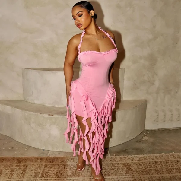 Ladies Autumn Ruffle New Fashion Evening Birthday Party Dress Women Sleeveless Backless Halter Mini Dresses Clubwear Fall Outfit - Image 6
