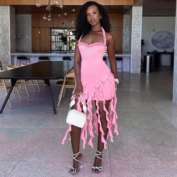 Ladies Autumn Ruffle New Fashion Evening Birthday Party Dress Women Sleeveless Backless Halter Mini Dresses Clubwear Fall Outfit - Image 8