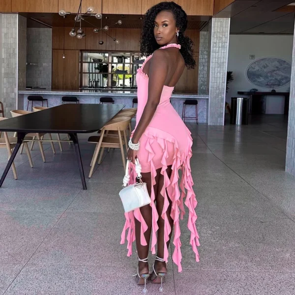 Ladies Autumn Ruffle New Fashion Evening Birthday Party Dress Women Sleeveless Backless Halter Mini Dresses Clubwear Fall Outfit - Image 7