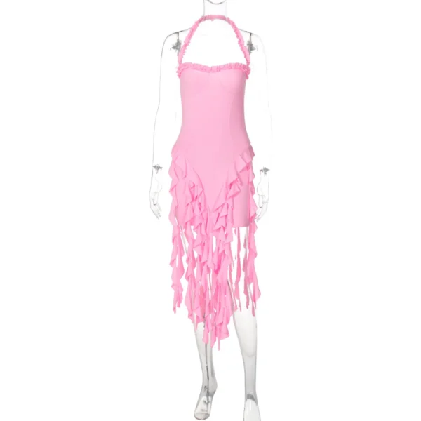 Ladies Autumn Ruffle New Fashion Evening Birthday Party Dress Women Sleeveless Backless Halter Mini Dresses Clubwear Fall Outfit - Image 2