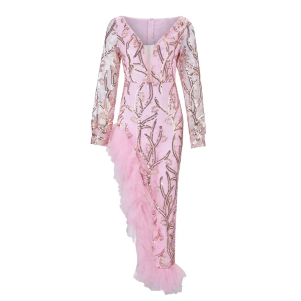 Sexy Sweet Mesh Ruffles Sequin Maxi Dress - Image 2